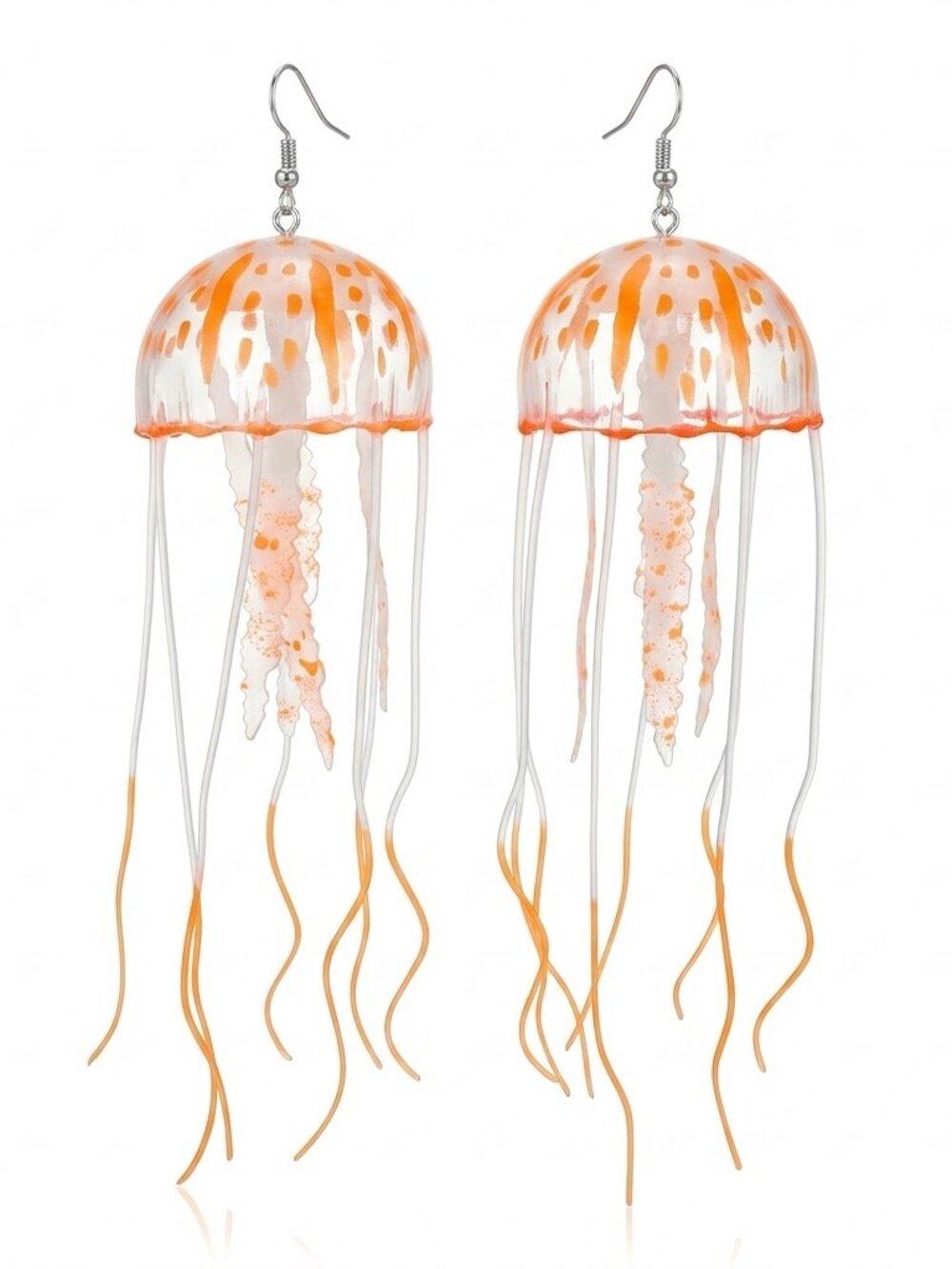 🆕 Tangerine Orange Jellyfish Earrings Large Coastal Nautical Beach Ocean NWOT